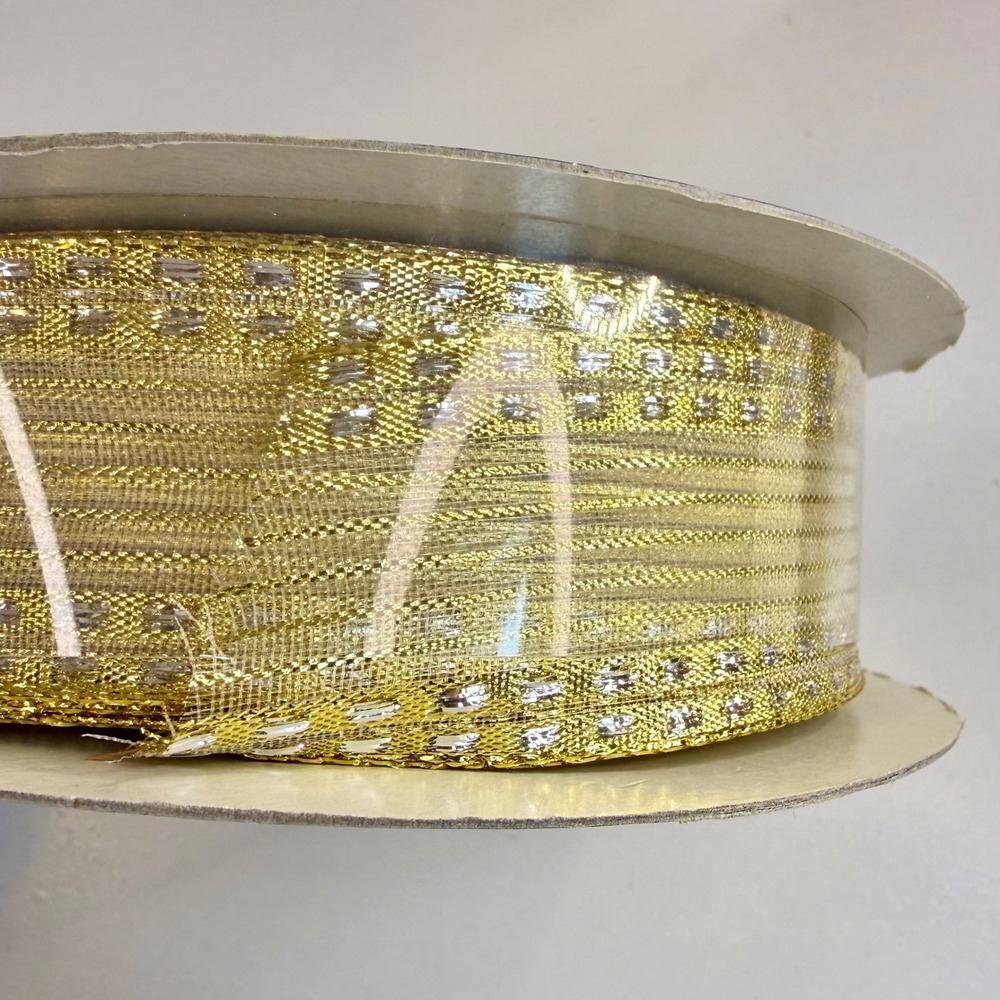 Traditions Metallic Gold Silver 1.5in 50yd Wire-Edged Ribbon AM1030150MG21 Used